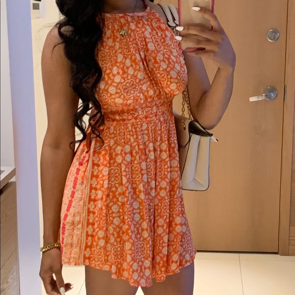 Free people satin crème and orange dress . Size small
